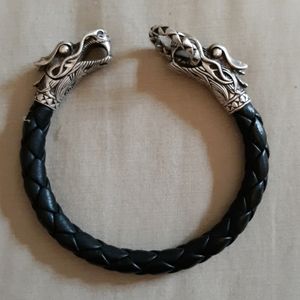 John Hardy sterling silver black leather bracelet